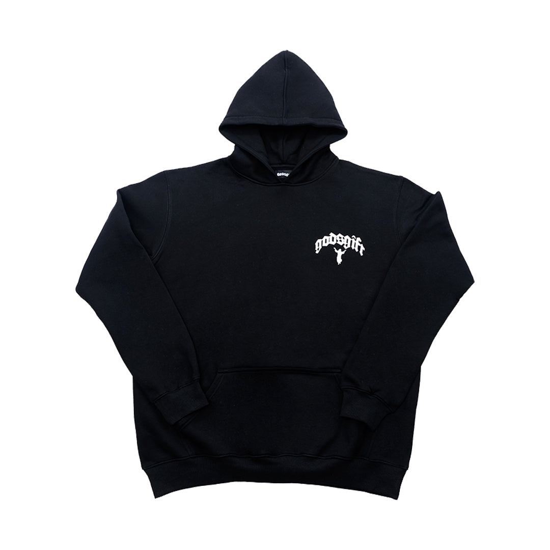 GodsGift Double Stitched Fleece Hoodie (Black/White Logo)