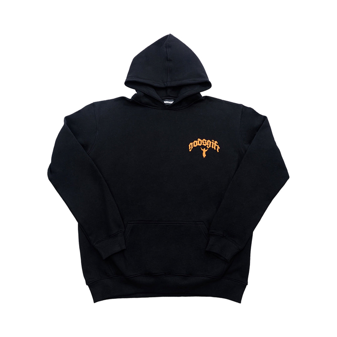 GodsGift Double Stitched Fleece Hoodie (Black/Orange Logo)